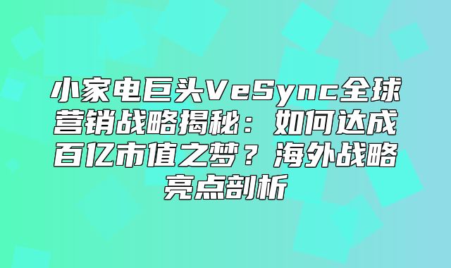 小家电巨头VeSync全球营销战略揭秘：如何达成百亿市值之梦？海外战略亮点剖析