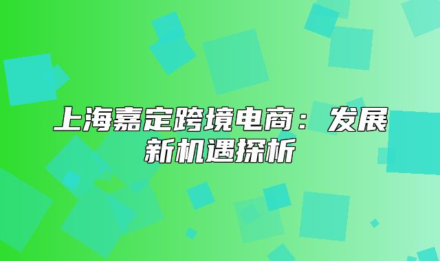 上海嘉定跨境电商：发展新机遇探析