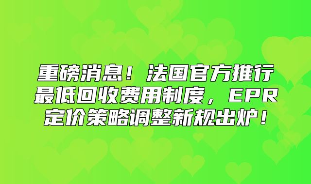 重磅消息！法国官方推行最低回收费用制度，EPR定价策略调整新规出炉！