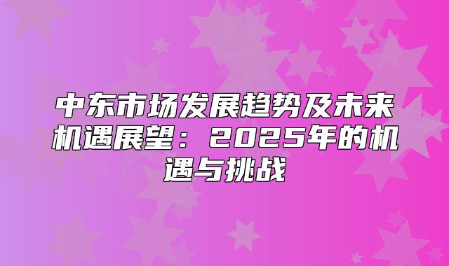 中东市场发展趋势及未来机遇展望：2025年的机遇与挑战