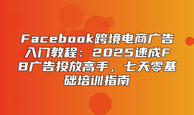 Facebook跨境电商广告入门教程：2025速成FB广告投放高手，七天零基础培训指南
