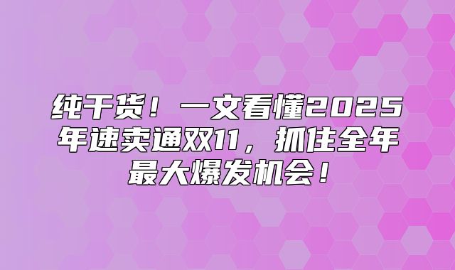 纯干货！一文看懂2025年速卖通双11，抓住全年最大爆发机会！