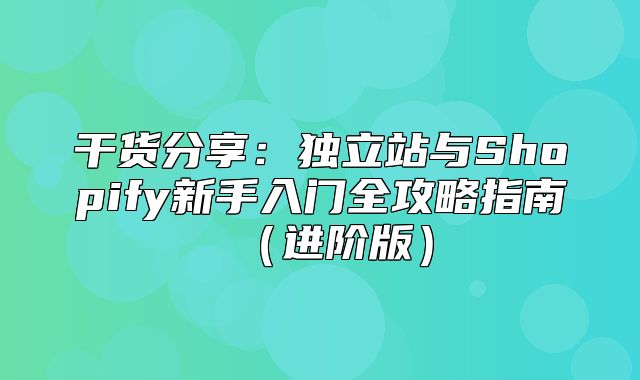 干货分享：独立站与Shopify新手入门全攻略指南进阶版