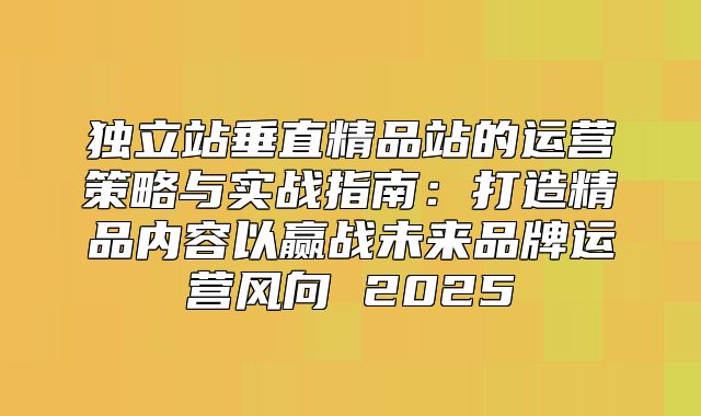 独立站垂直精品站的运营策略与实战指南：打造精品内容以赢战未来品牌运营风向 2025