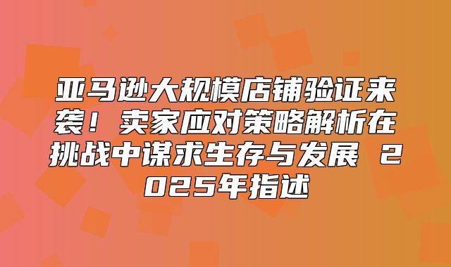 亚马逊大规模店铺验证来袭！卖家应对策略解析在挑战中谋求生存与发展 2025年指述