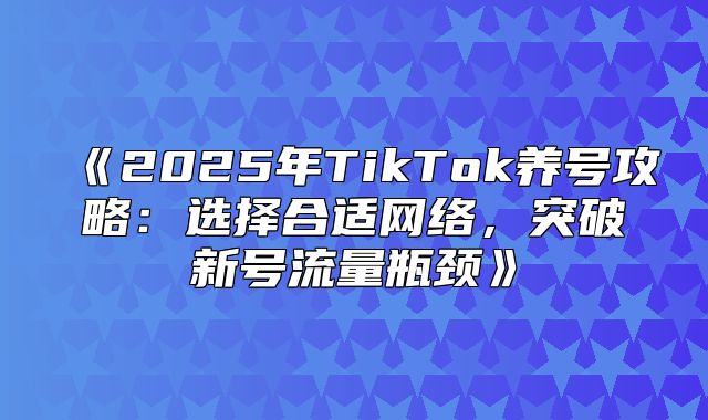 2025年TikTok养号攻略：选择合适网络，突破新号流量瓶颈