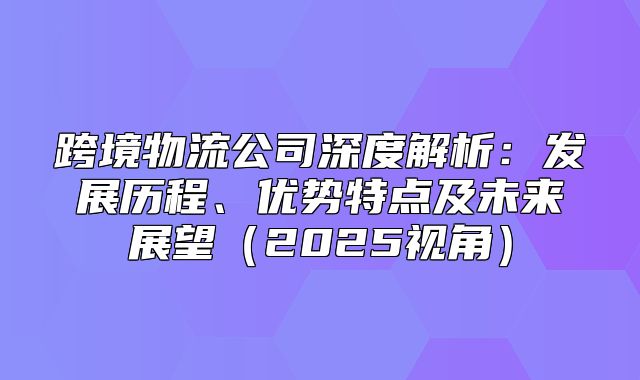 跨境物流公司深度解析：发展历程、优势特点及未来展望2025视角