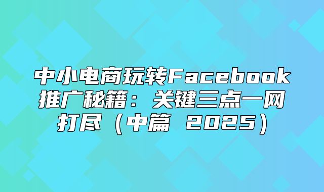 中小电商玩转Facebook推广秘籍：关键三点一网打尽中篇 2025