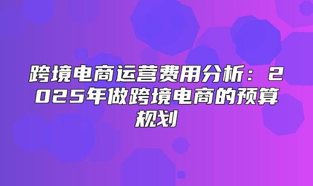 跨境电商运营费用分析：2025年做跨境电商的预算规划