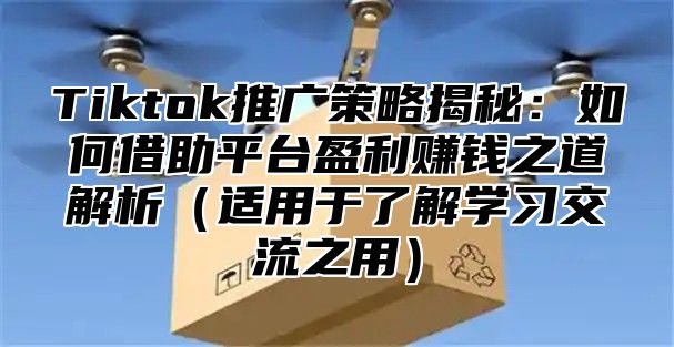 Tiktok推广策略揭秘：如何借助平台盈利赚钱之道解析适用于了解学习交流之用