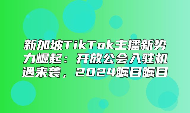 新加坡TikTok主播新势力崛起：开放公会入驻机遇来袭，2025瞩目瞩目