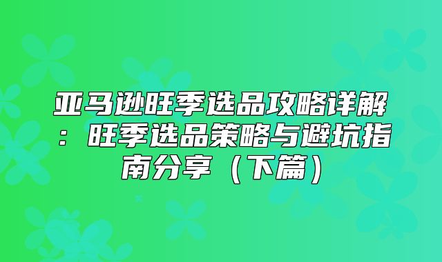 亚马逊旺季选品攻略详解：旺季选品策略与避坑指南分享下篇