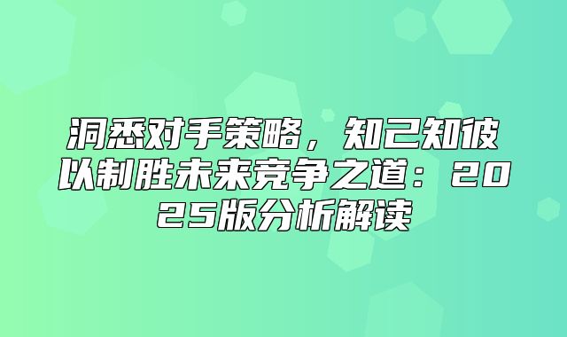 洞悉对手策略，知己知彼以制胜未来竞争之道：2025版分析解读