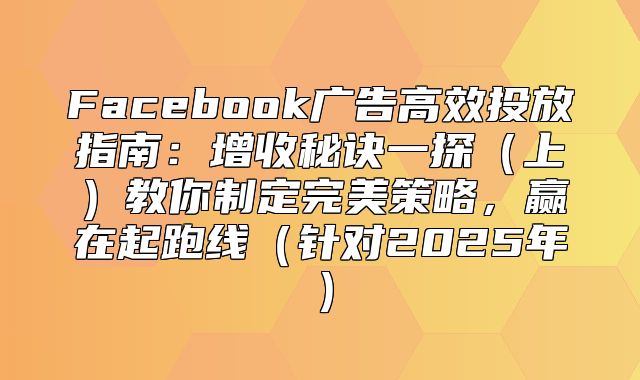 Facebook广告高效投放指南：增收秘诀一探上教你制定完美策略，赢在起跑线针对2025年