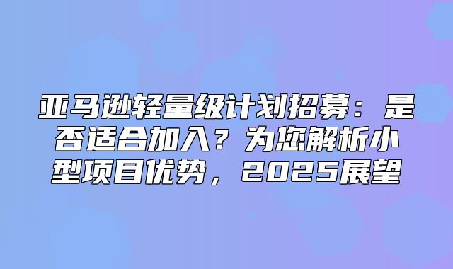 亚马逊轻量级计划招募：是否适合加入？为您解析小型项目优势，2025展望