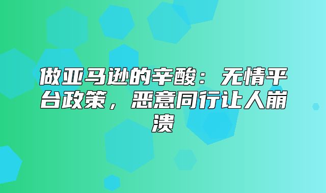 做亚马逊的辛酸：无情平台政策，恶意同行让人崩溃