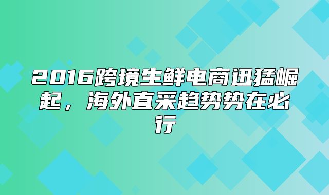 2016跨境生鲜电商迅猛崛起，海外直采趋势势在必行