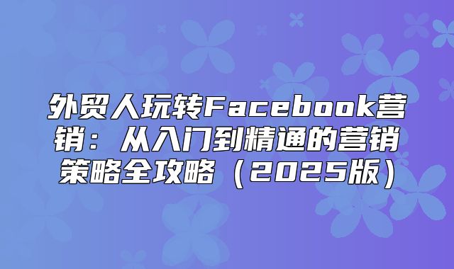 外贸人玩转Facebook营销：从入门到精通的营销策略全攻略2025版