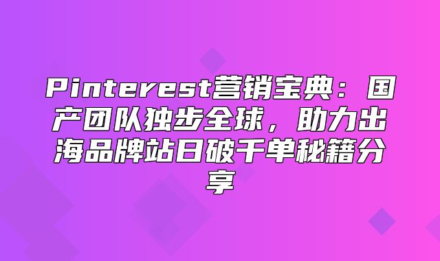 Pinterest营销宝典：国产团队独步全球，助力出海品牌站日破千单秘籍分享