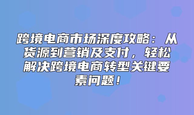 跨境电商市场深度攻略：从货源到营销及支付，轻松解决跨境电商转型关键要素问题！