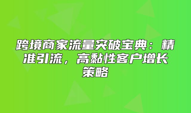 跨境商家流量突破宝典：精准引流，高黏性客户增长策略