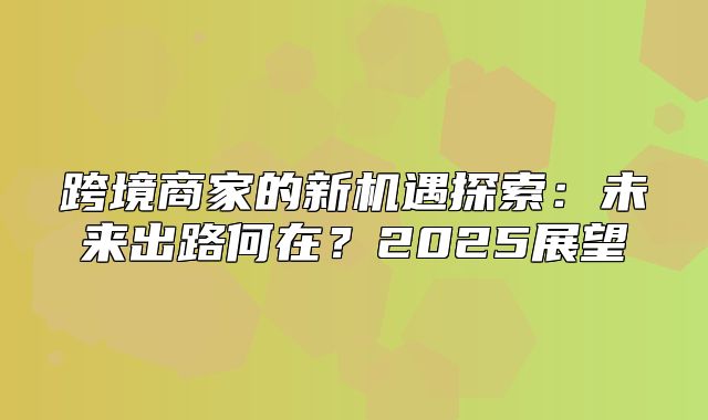 跨境商家的新机遇探索：未来出路何在？2025展望