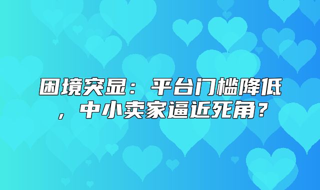 困境突显：平台门槛降低，中小卖家逼近死角？