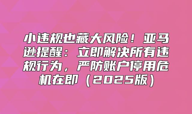 小违规也藏大风险！亚马逊提醒：立即解决所有违规行为，严防账户停用危机在即2025版