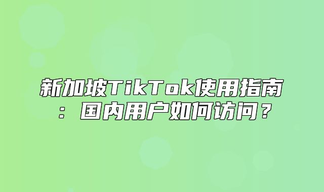 新加坡TikTok使用指南：国内用户如何访问？
