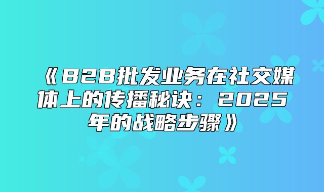 B2B批发业务在社交媒体上的传播秘诀：2025年的战略步骤