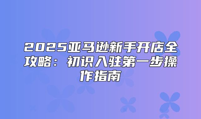 2025亚马逊新手开店全攻略：初识入驻第一步操作指南