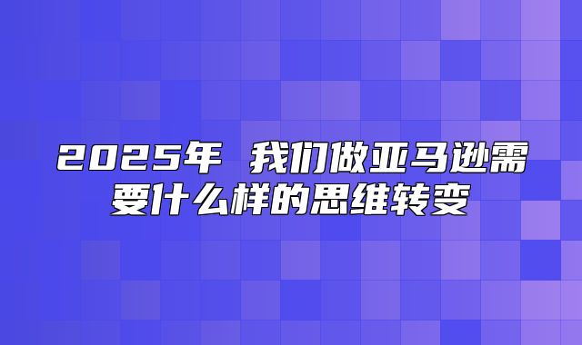 2025年 我们做亚马逊需要什么样的思维转变
