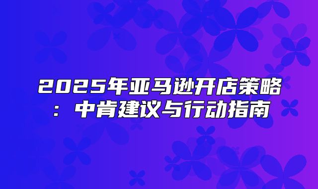 2025年亚马逊开店策略：中肯建议与行动指南