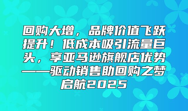 回购大增，品牌价值飞跃提升！低成本吸引流量巨头，享亚马逊旗舰店优势——驱动销售助回购之梦启航2025