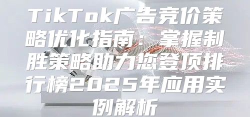 TikTok广告竞价策略优化指南：掌握制胜策略助力您登顶排行榜2025年应用实例解析