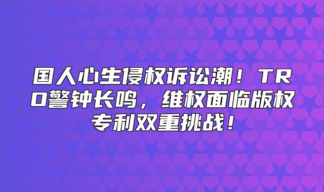 国人心生侵权诉讼潮！TRO警钟长鸣，维权面临版权专利双重挑战！