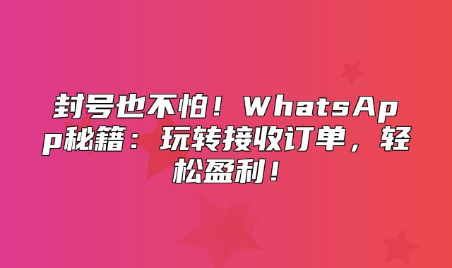 封号也不怕！WhatsApp秘籍：玩转接收订单，轻松盈利！