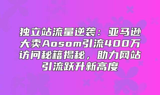 独立站流量逆袭：亚马逊大卖Aosom引流400万访问秘籍揭秘，助力网站引流跃升新高度