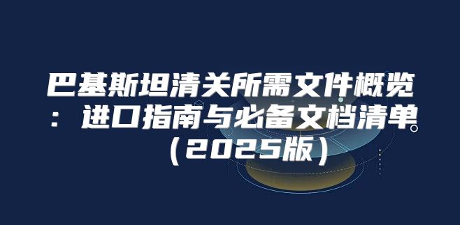 巴基斯坦清关所需文件概览：进口指南与必备文档清单2025版