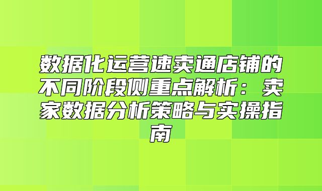 数据化运营速卖通店铺的不同阶段侧重点解析：卖家数据分析策略与实操指南