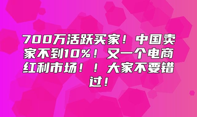 700万活跃买家！中国卖家不到10%！又一个电商红利市场！！大家不要错过！