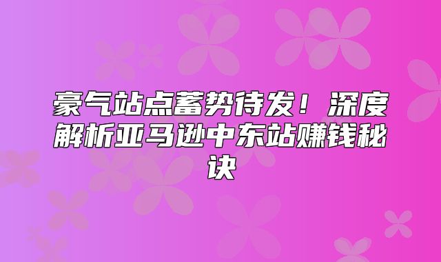 豪气站点蓄势待发！深度解析亚马逊中东站赚钱秘诀