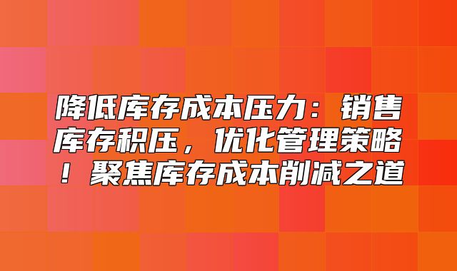 降低库存成本压力：销售库存积压，优化管理策略！聚焦库存成本削减之道