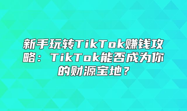 新手玩转TikTok赚钱攻略：TikTok能否成为你的财源宝地？