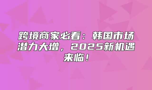 跨境商家必看：韩国市场潜力大增，2025新机遇来临！