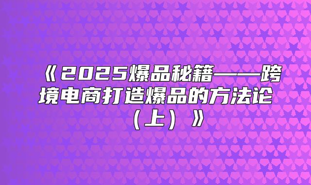 2025爆品秘籍——跨境电商打造爆品的方法论上