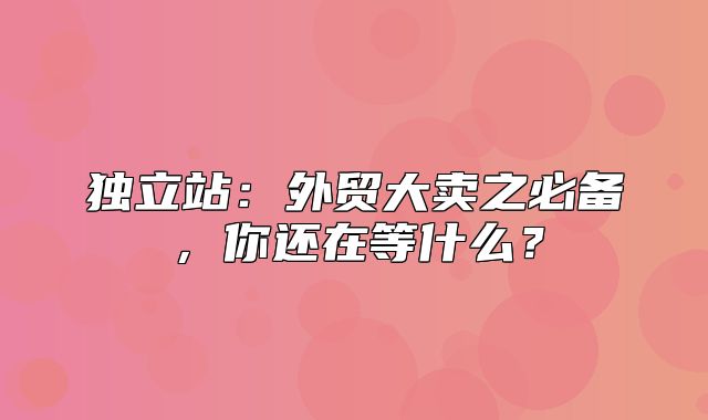 独立站：外贸大卖之必备，你还在等什么？