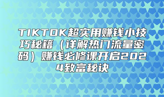 TIKTOK超实用赚钱小技巧秘籍详解热门流量密码赚钱必修课开启2025致富秘诀