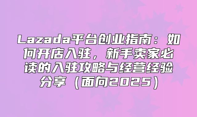 Lazada平台创业指南：如何开店入驻，新手卖家必读的入驻攻略与经营经验分享面向2025