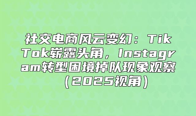 社交电商风云变幻：TikTok崭露头角，Instagram转型困境掉队现象观察2025视角